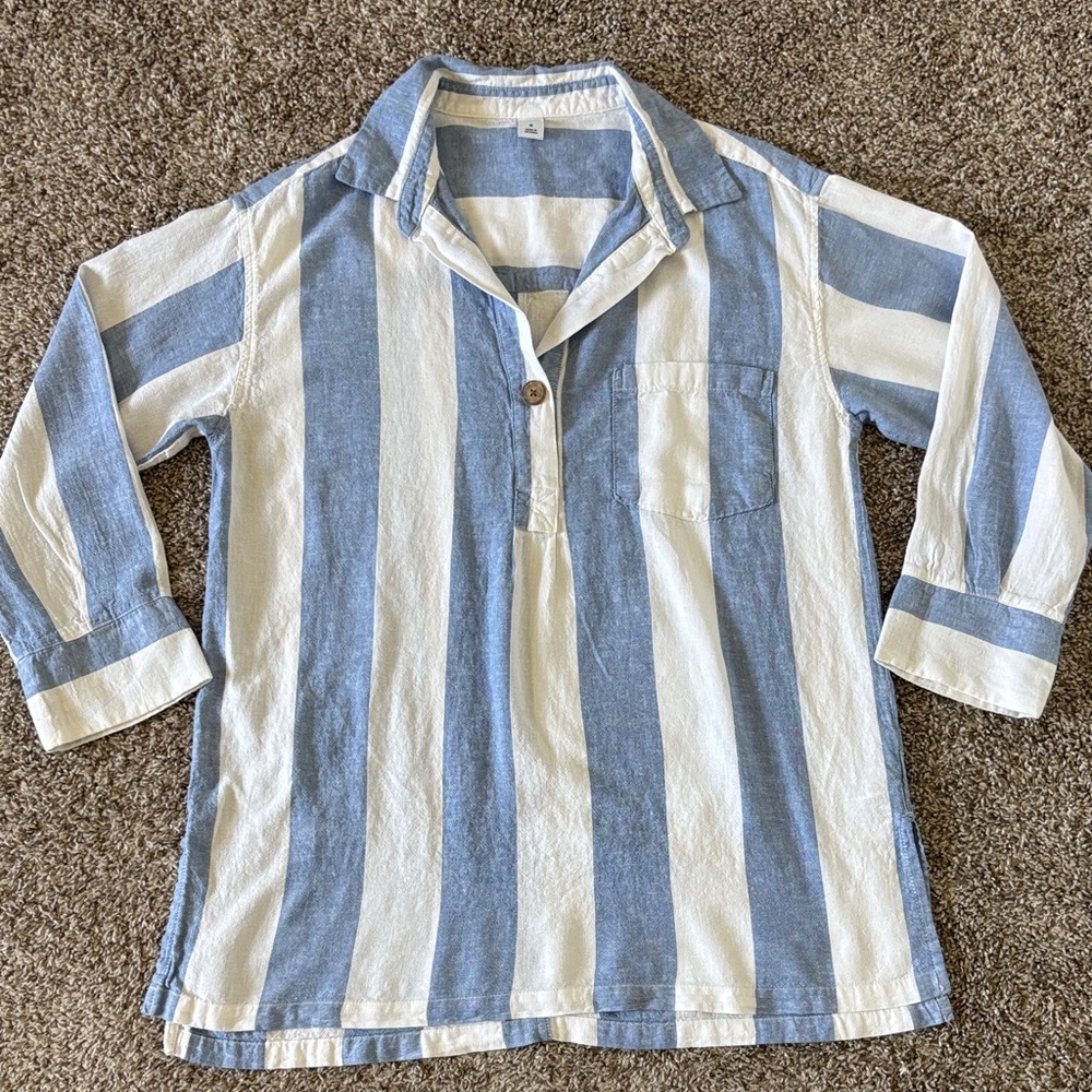 Women’s Blue White Coastal Stripe Casual Button-Down Linen Blend Size M - Picture 4 of 9